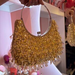 Gold Beaded Purse Large Beads Handbag Clasp Handmade Hong Kong Bling